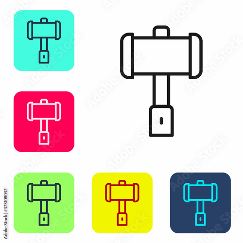 Black line Medieval battle hammer icon isolated on white background. Set icons in color square buttons. Vector