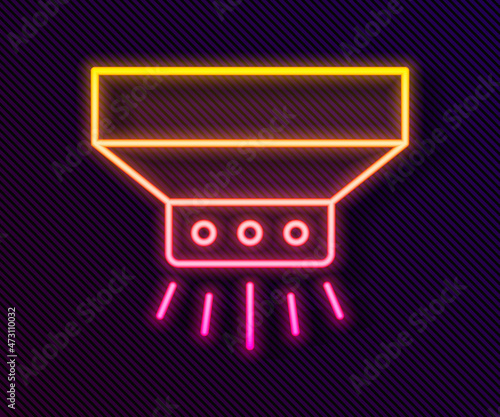 Glowing neon line Fire sprinkler system icon isolated on black background. Sprinkler, fire extinguisher solid icon. Vector