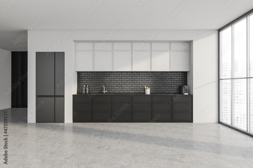 Obraz premium Industrial kitchen design in white and black