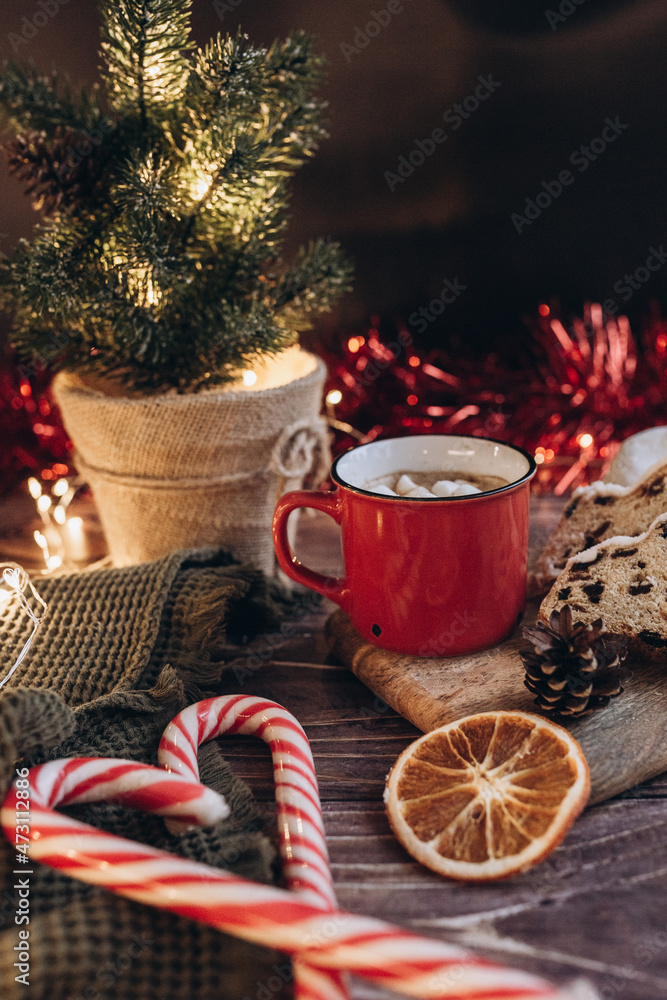 Christmas moment hot drink chocolate with sweets Christmas moment hot drink chocolate with sweets