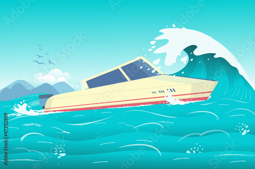 Speed boat on the ocean