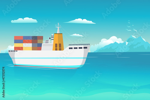 Cargo ship on the ocean illustration