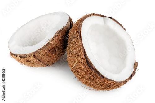 Coconut with half isolated on white background