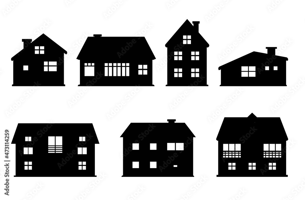 Set of European black and white rustic simple houses. Beautiful elements in Norway. An example of Scandinavian rural architecture. Set of European black and white rustic simple houses. Beautiful elements in Norway. An example of Scandinavian rural architecture.