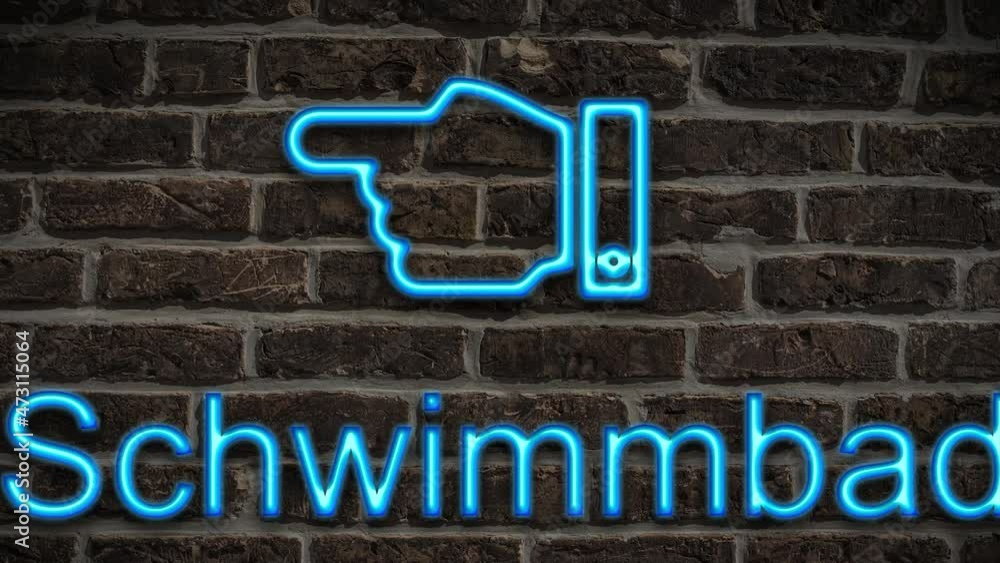 Detailansicht einer Leuchtreklame an einer Mauer mit der Aufschrift Schwimmbad Detailansicht einer Leuchtreklame an einer Mauer mit der Aufschrift Schwimmbad