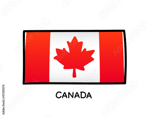 Canadian flag. Canada flag colorful logo. Hand drawn red and white brush strokes. Black outline. Vector illustration