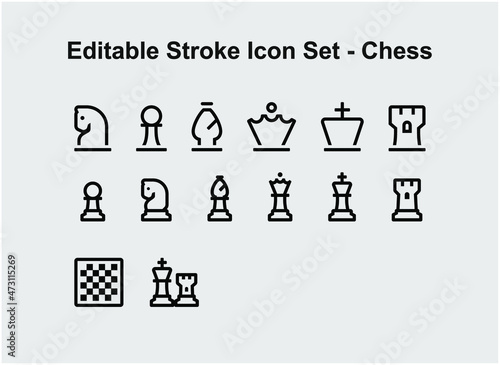 set of thin signs and symbols about chess, vector icons