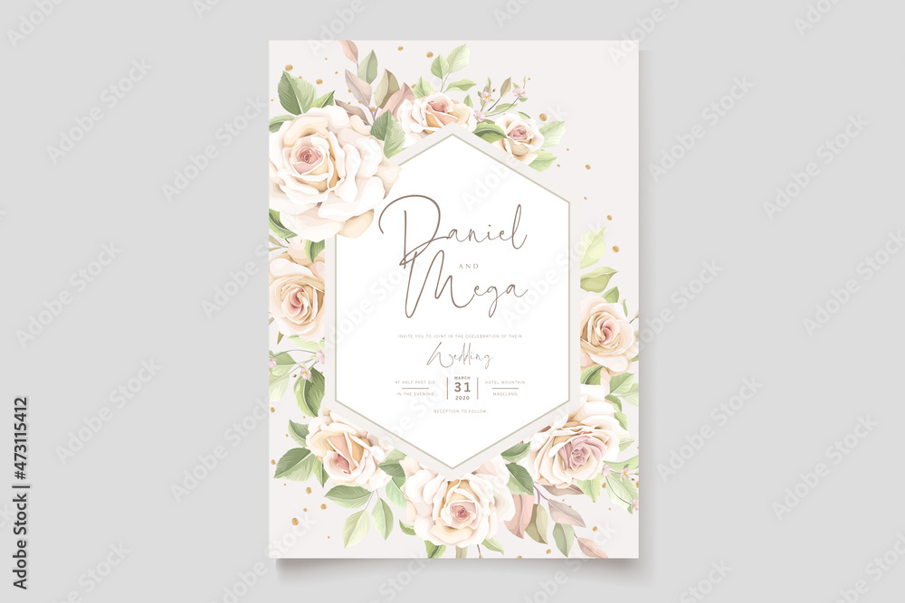 hand drawn floral roses wedding invitation card set 