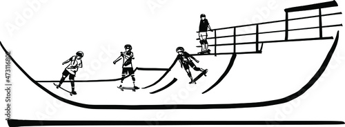 vector sketch illustration of the yang skateboarders jump in skateboard park