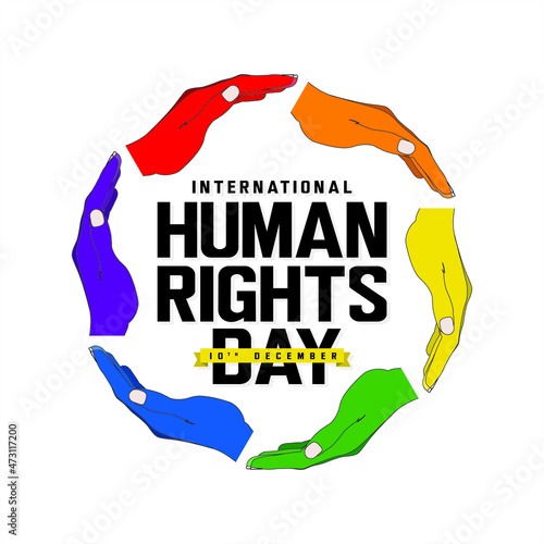 Creative Banner Design for International Human Rights Day. Colorful Hands Making the Shape of the Earth. Editable Illustration.