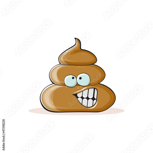 vector funny cartoon cool smiling poo icon isolated on white background. emoji funky poo character. A pile of poo sticker or label