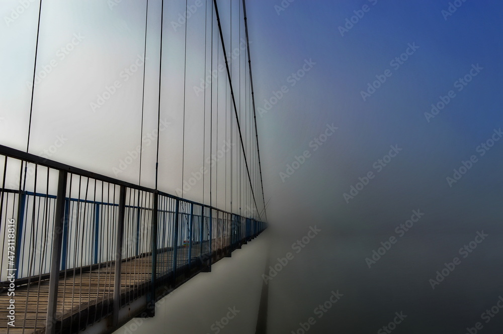 bridge over the river in the fog in Rodopi mountains