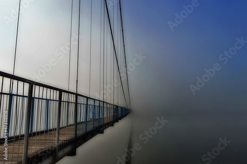 bridge over the river in the fog in Rodopi mountains
