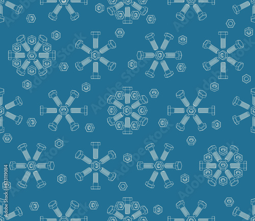 Christmas seamless pattern of fasteners laid out in the shape of snowflakes. Vector background.