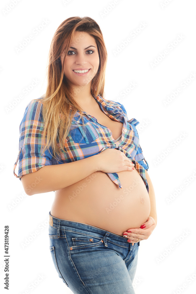 Beautiful girl pregnant - portrait on white background Beautiful girl pregnant - portrait on white background
