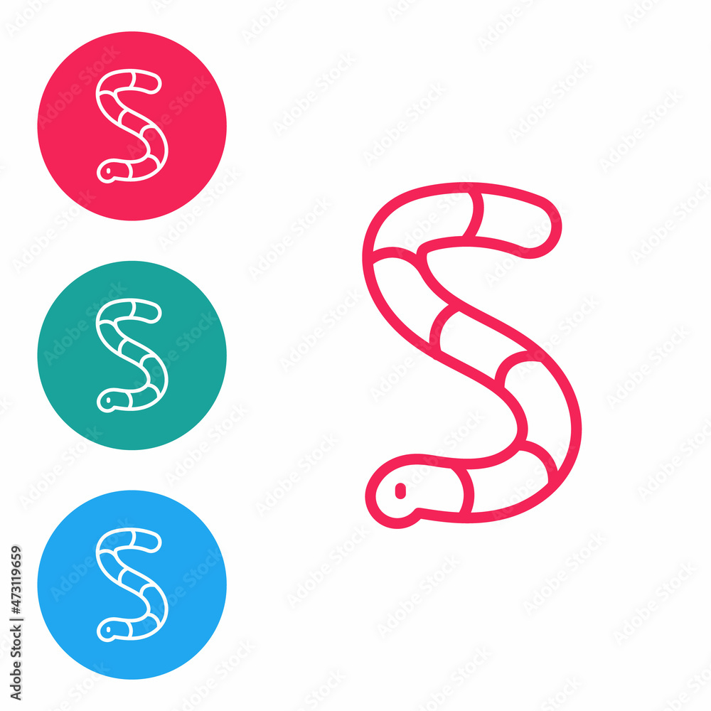 Naklejka premium Red line Worm icon isolated on white background. Fishing tackle. Set icons in circle buttons. Vector