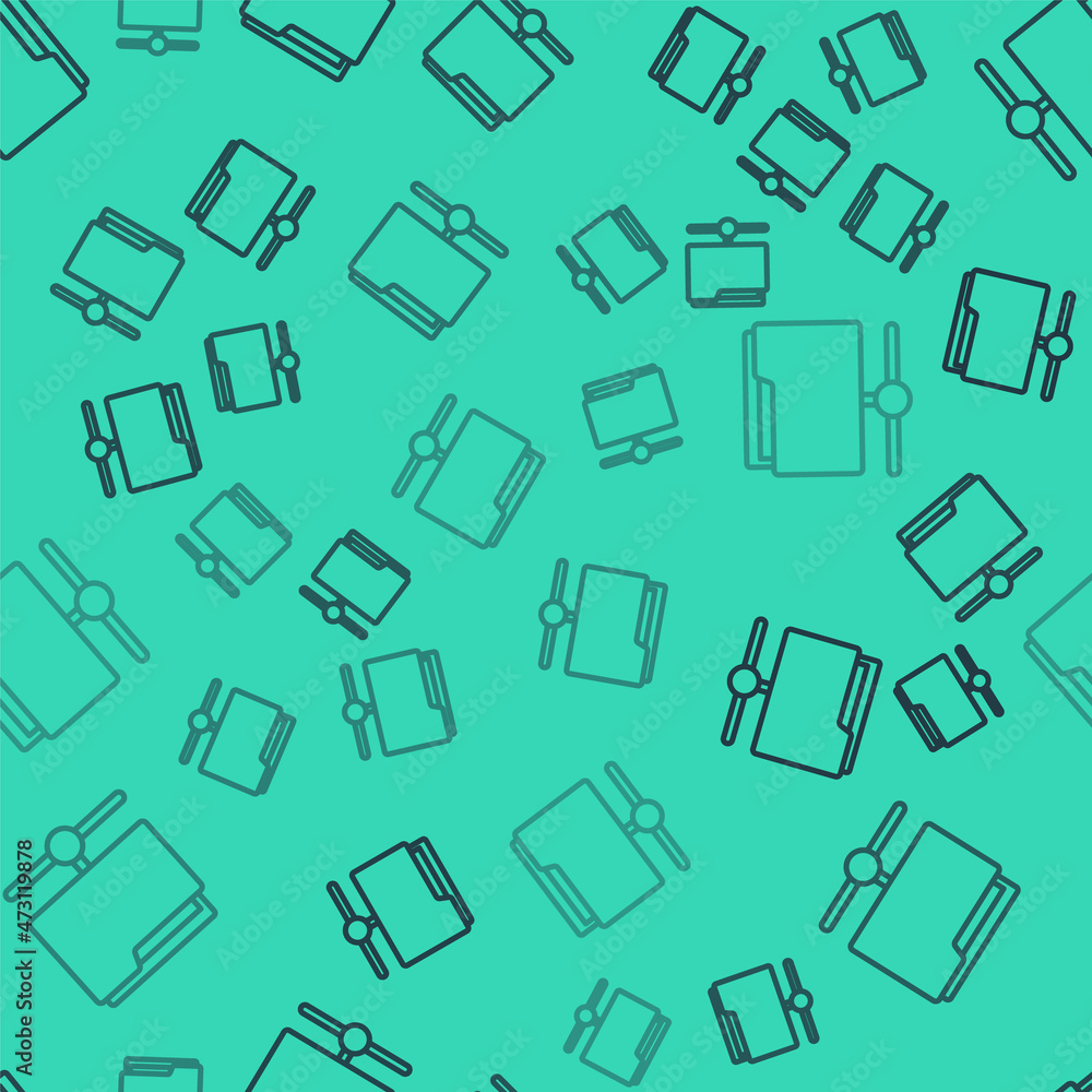 Black line FTP folder icon isolated seamless pattern on green background. Software update, transfer protocol, router, teamwork tool management, copy process, info. Vector Black line FTP folder icon isolated seamless pattern on green background. Software update, transfer protocol, router, teamwork tool management, copy process, info. Vector