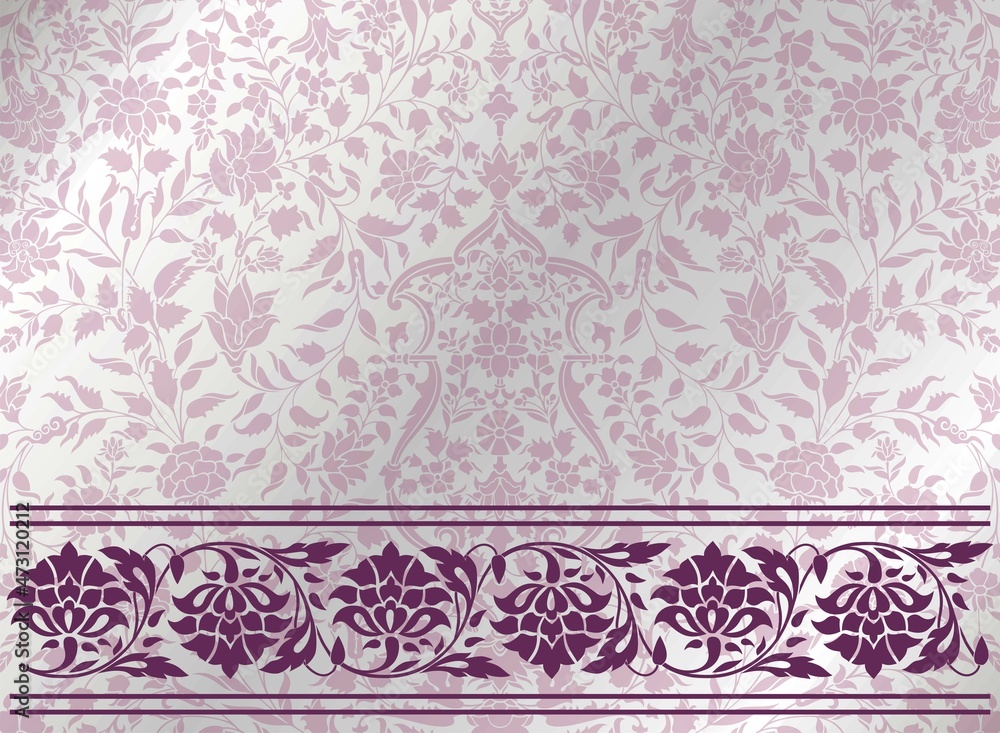 traditional wedding card design, paisley floral pattern , India traditional wedding card design, paisley floral pattern , India