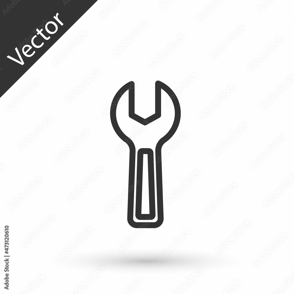 Grey line Wrench spanner icon isolated on white background. Vector Grey line Wrench spanner icon isolated on white background. Vector