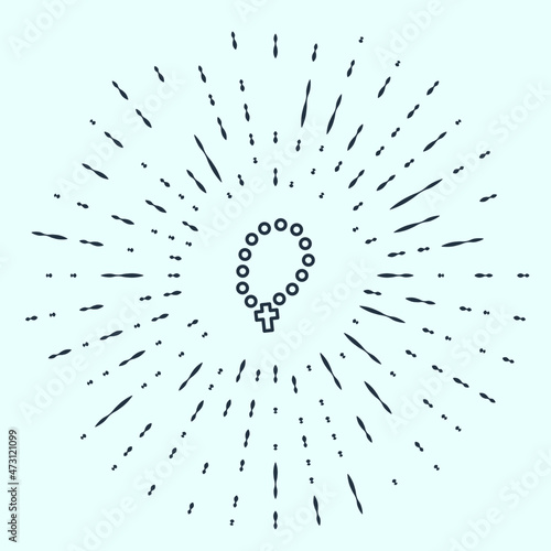 Black line Rosary beads religion icon isolated on grey background. Abstract circle random dots. Vector