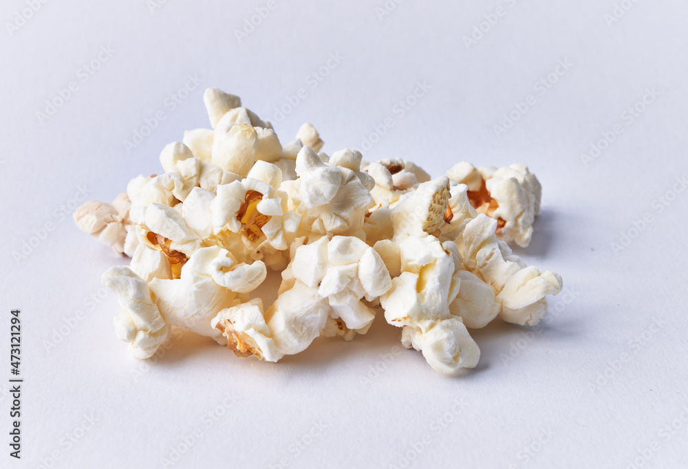 Bunch of salty popcorns isolated on a white background Bunch of salty popcorns isolated on a white background