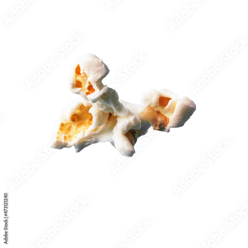  Single delicious salty popcorn isolated on a white background