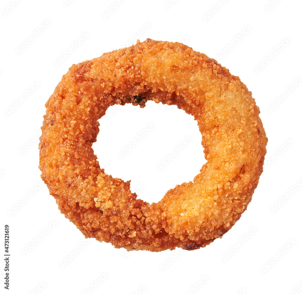 SIngle breaded onion ring isolated on a white background SIngle breaded onion ring isolated on a white background