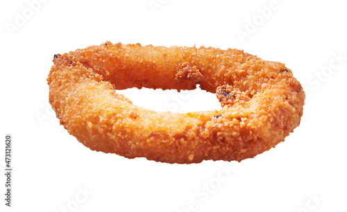  SIngle breaded onion ring isolated on a white background