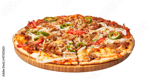  Delicious kebab italian pizza isolated on a white background