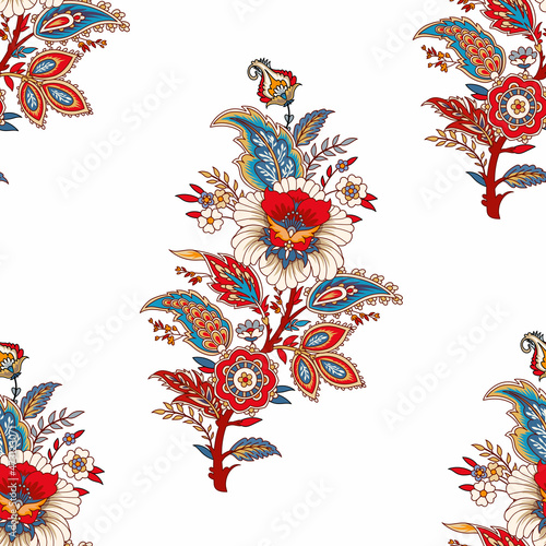 Seamless floral painted textile in the manner of Indian production