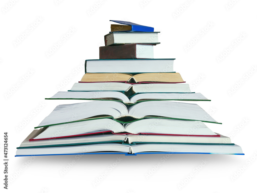 Stack of different open books, isolated on white Stack of different open books, isolated on white