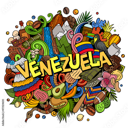 Venezuela hand drawn cartoon doodle illustration. Funny local design. photo
