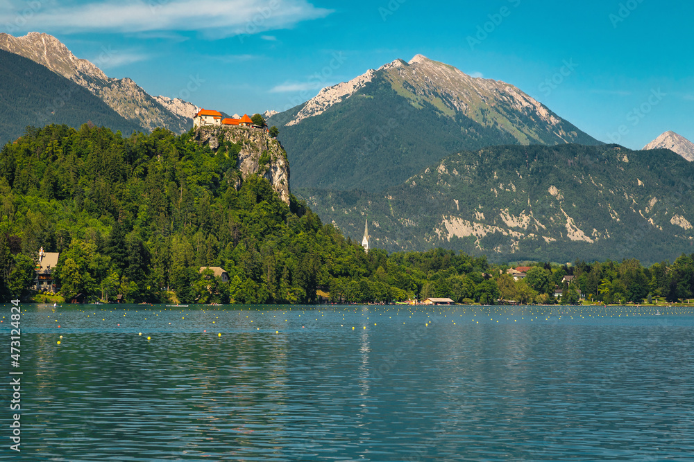 Wonderful view with alpine scenery and lake Bled, Slovenia