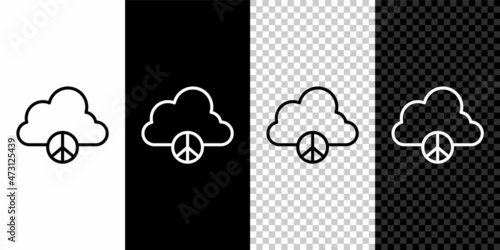 Set line Peace cloud icon isolated on black and white, transparent background. Hippie symbol of peace. Vector