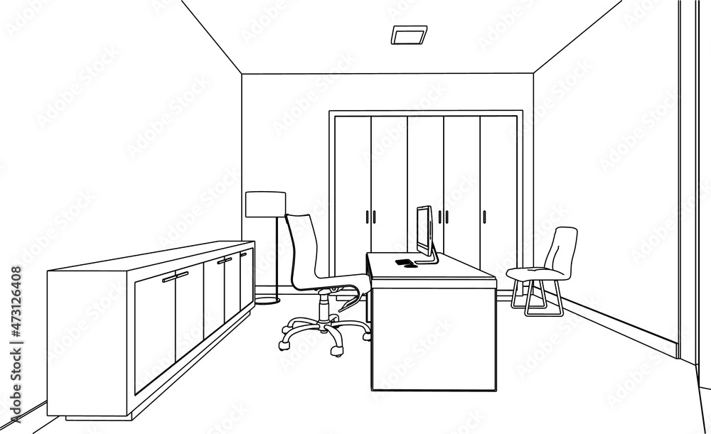 Flat vector illustration isolated on white background. Modern office Cabinet.  