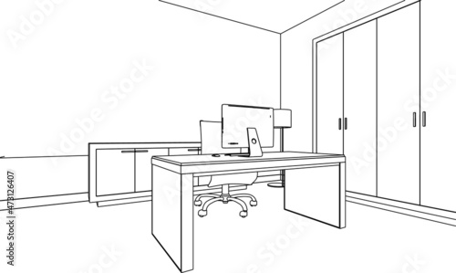 Flat vector illustration isolated on white background. Modern office Cabinet. 