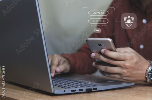 login and password, cyber security concept, data protection and secured internet access.