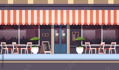modern summer cafe shop exterior empty no people street restaurant terrace outdoor cafeteria building