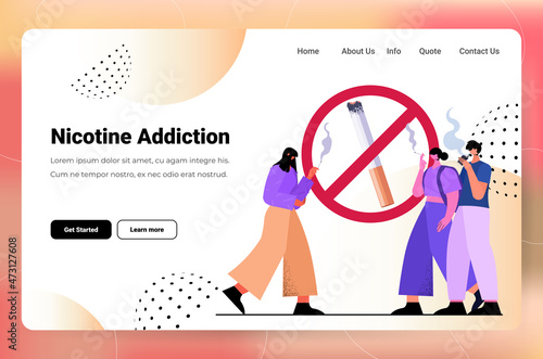 people smoking cigarettes bad habits unhealthy lifestyle nicotine addiction concept horizontal full length
