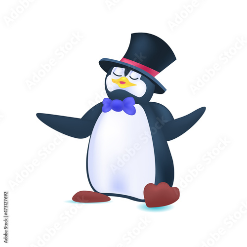 cute penguin animal icon antarctic bird in festive hat full length