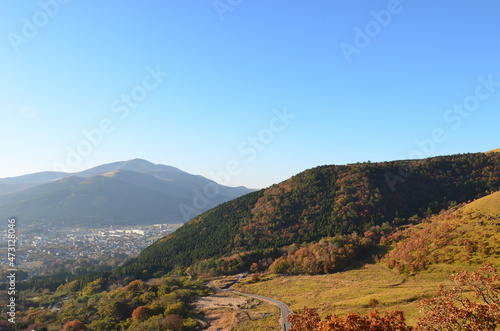 Autumn foliage and basin townscapes in Japan