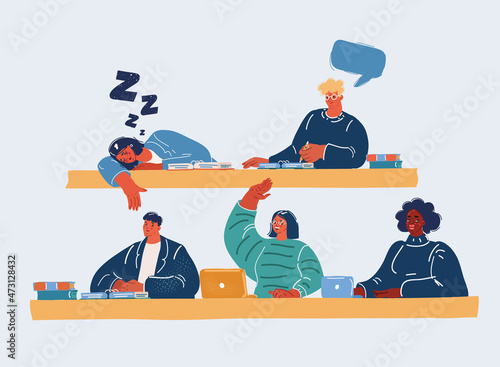 Vector illustration of Students writing in the exam hall of the college