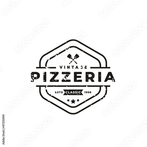 Vintage Classic Emblem Badge Spatula Pizza Pizzeria Logo Design Inspiration