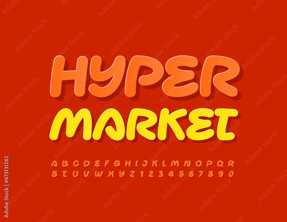 Vector bright business logo Hyper Market with Alphabet Letters and Numbers set. Creative modern Font