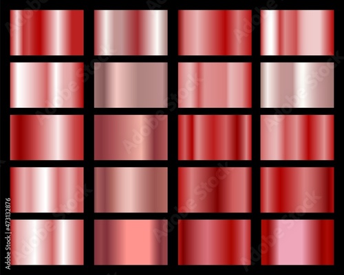 Red metallic gradients. Bronze foil shine texture. Vector foil template. Luxury bright plate