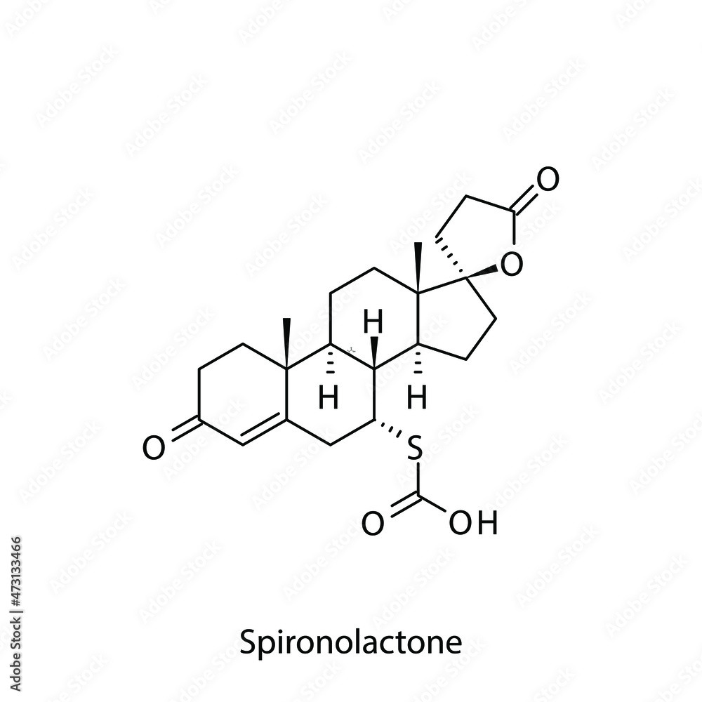 Spironolactone molecular structure, flat skeletal chemical formula