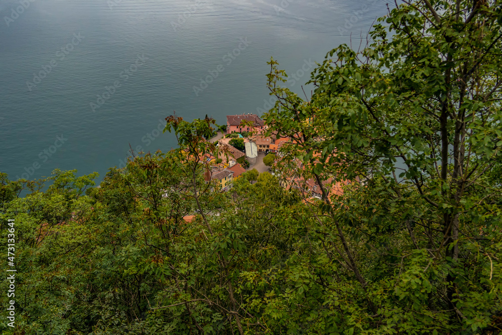 Obraz premium View from the castle of Vezio on the town of Varenna, Lake Como. Lombardy - Italy