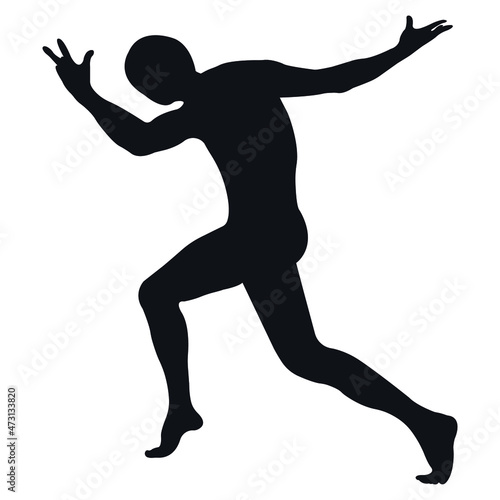 Sportsman spotter in the original pose, black silhouette. Design suitable for dance emblem, fitness logo, yoga, gymnastics, ballet on a white isolated background. Vector illustration