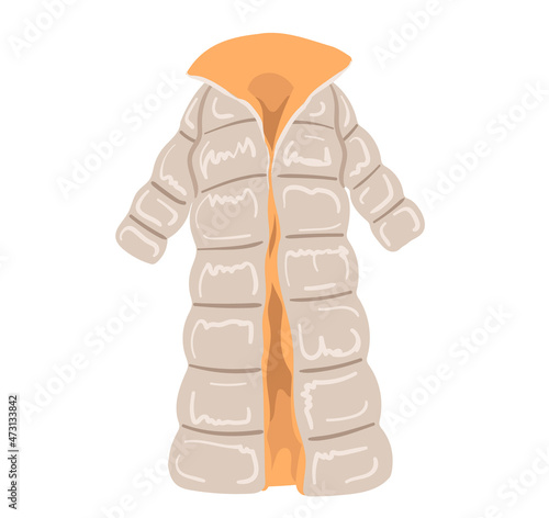 warm winter long down jacket oversize, isolated on white background. Fashion illustration, design element