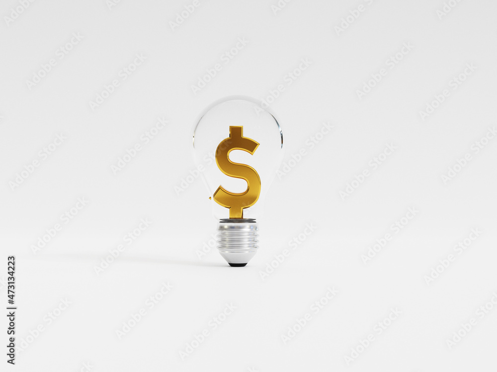 Isolated of Golden US dollar sign inside transparent lightbulb for creative thinking idea and problem solving can make more money by 3d rendering technique. Isolated of Golden US dollar sign inside transparent lightbulb for creative thinking idea and problem solving can make more money by 3d rendering technique.
